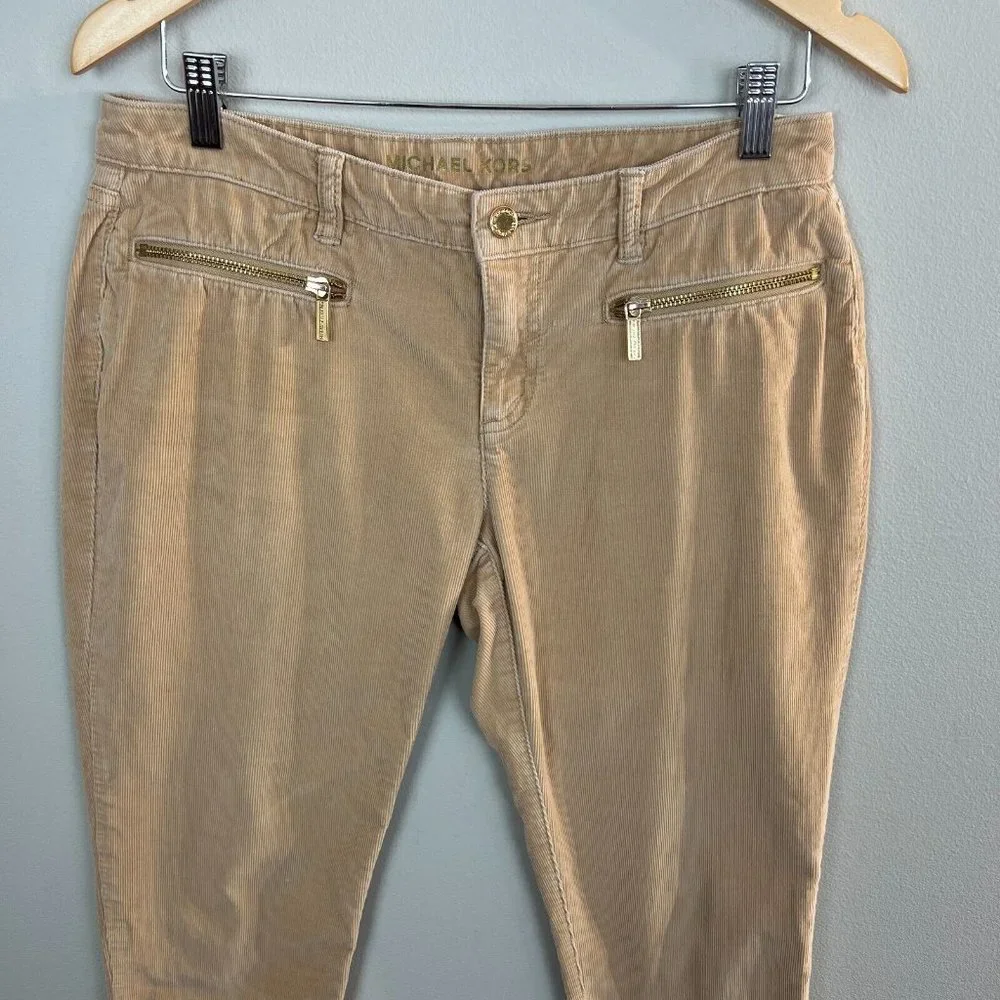 Michael Kors Corduroy Pants 4 Womens Khaki‎ Tan Skinny Leg Zip Pockets MK
